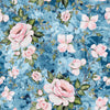 Stylish Pink Roses on Blue Wallpaper Chic