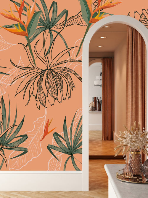 Exotic Leaves Contours Wallpaper