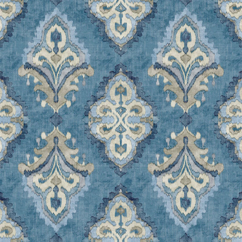 Tailored Tier Cafe Curtain Panels Pair in Queen Delft Blue Medallion Watercolor- Large Scale