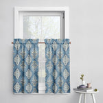 Tailored Tier Cafe Curtain Panels Pair in Queen Delft Blue Medallion Watercolor- Large Scale