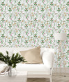 Contemporary White Wallpaper with Meadow Flowers Chic