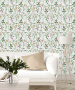 Contemporary White Wallpaper with Meadow Flowers Chic