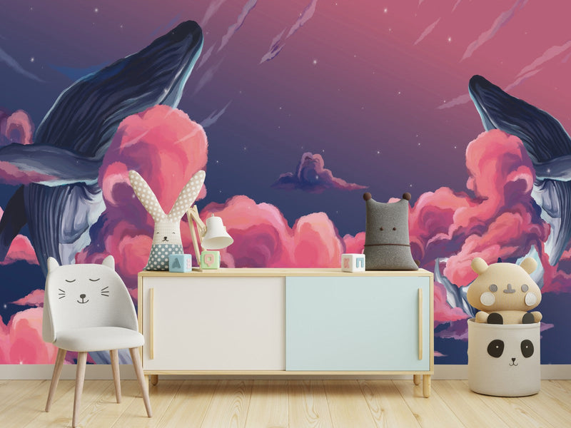 Whales between Pink Clouds Wallpaper