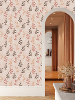 Modish Pink Wallpaper with Leaves Vogue