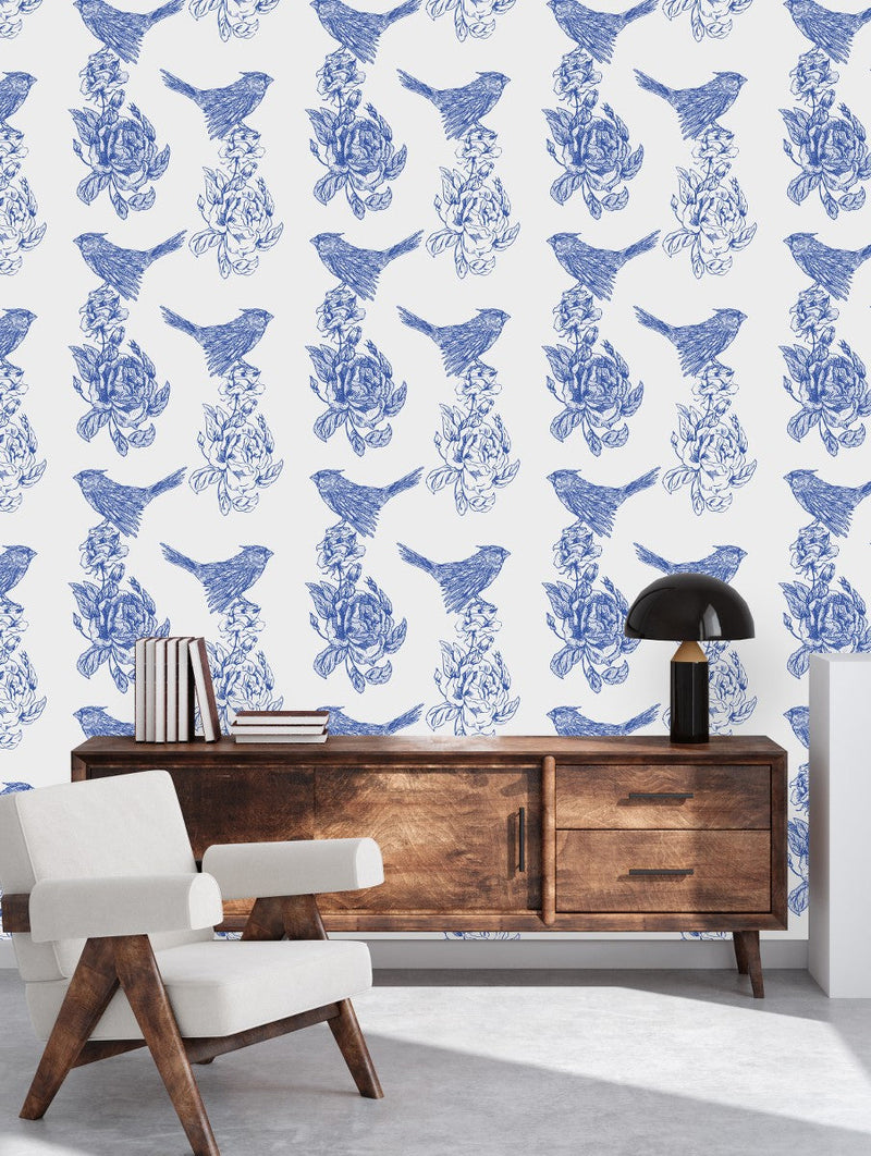Blue Birds on Flower Wallpaper