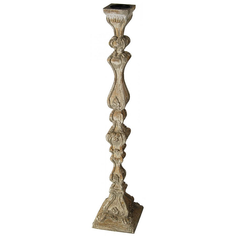 Lovecup Hand Carved Wood Candle Holder with Distressed Antique Gray/White Finish L010