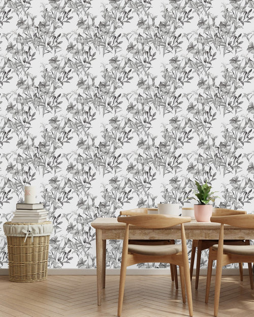 White Wallpaper with Floral Design