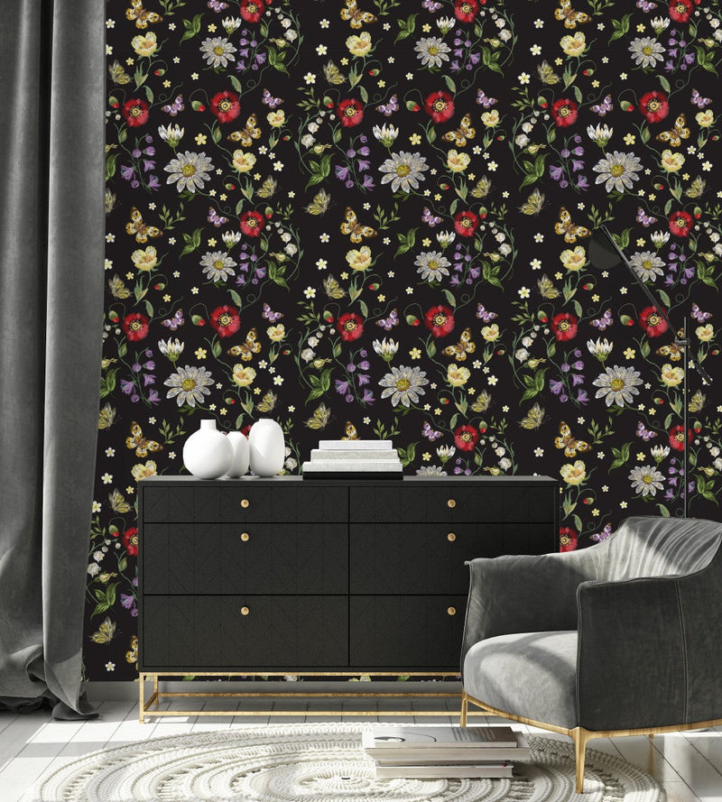 Floral Embroidery Wallpaper