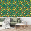 Lemons and Berries on Green Wallpaper