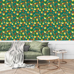 Lemons and Berries on Green Wallpaper