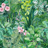 Green Grove with Pink Flowers Wallpaper