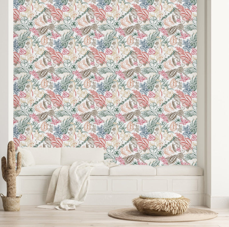 Berries and Leaves Design Wallpaper