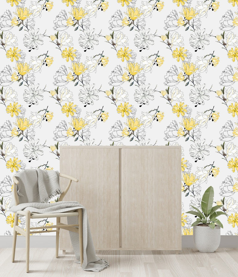 Contemporary Yellow Flowers Wallpaper Chic