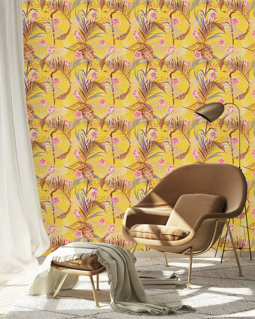 Yellow Wallpaper  with Leaves