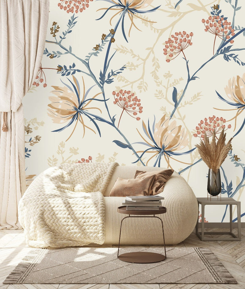 Contemporary Beige Floral Wallpaper Smart Quality