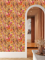 Contemporary Orange Floral Wallpaper Vogue Select