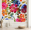 White Wallpaper with Brightly Flowers