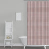 Shower Curtain in Farmhouse Red Traditional Ticking Stripe on Beige