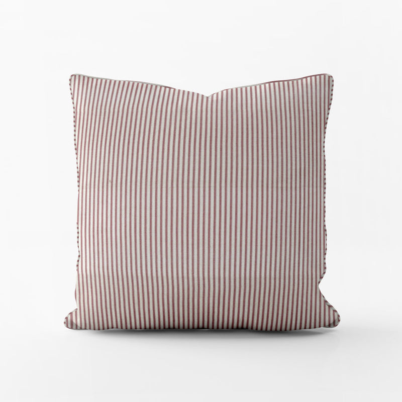 Decorative Pillows in Farmhouse Red Traditional Ticking Stripe on Beige