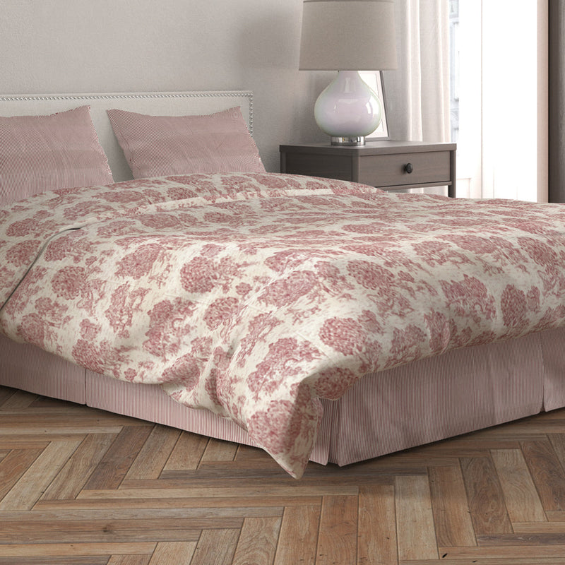 Tailored Bedskirt in Farmhouse Red Traditional Ticking Stripe on Beige