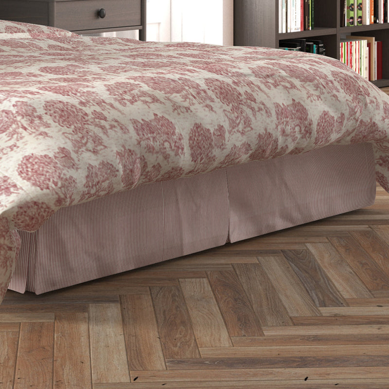 Tailored Bedskirt in Farmhouse Red Traditional Ticking Stripe on Beige