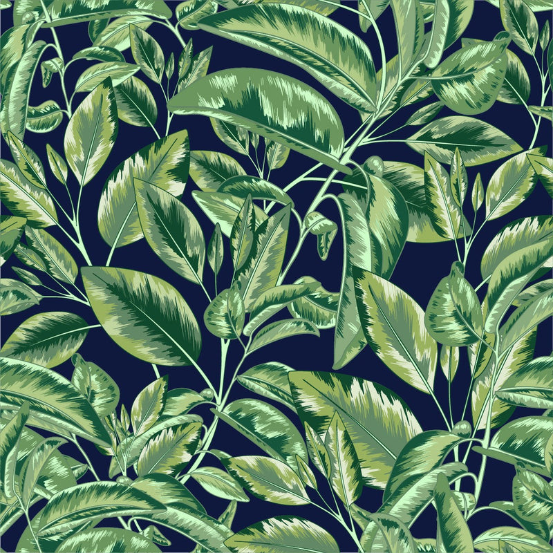 Contemporary Dark Wallpaper with Green Leaves Tasteful High-Quality