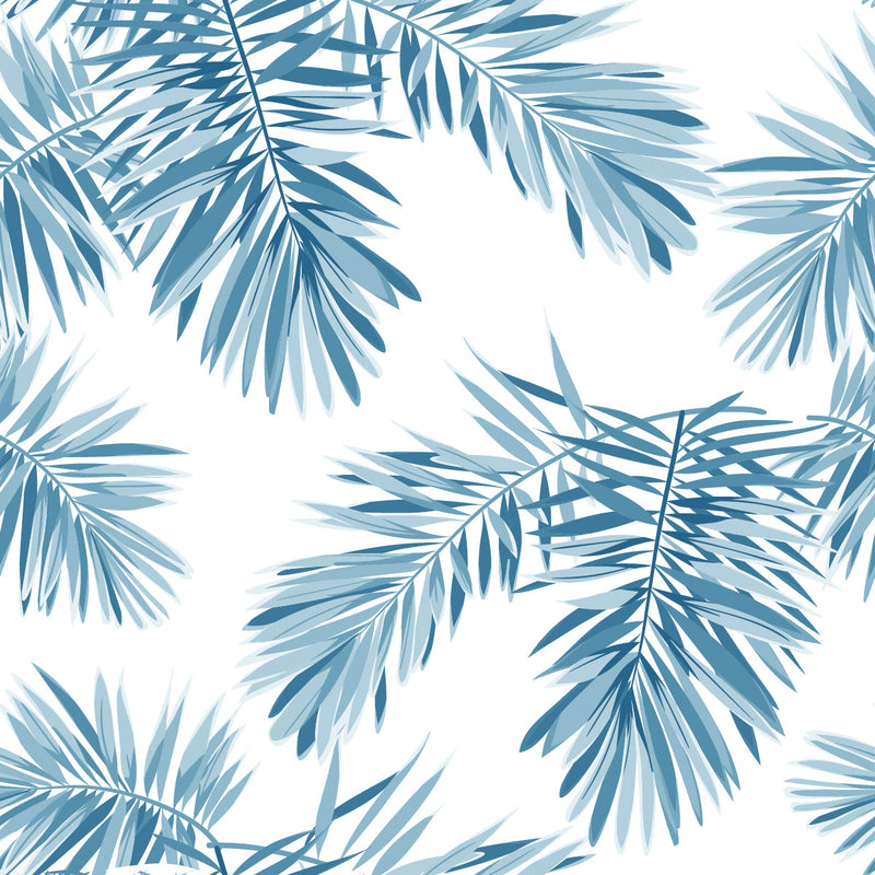 White Wallpaper with Blue Leaves