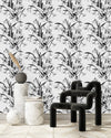 White Wallpaper with Black Flowers