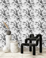 White Wallpaper with Black Flowers
