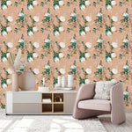 White Flowers on Orange Wallpaper