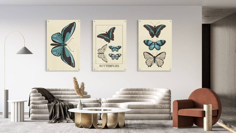 Butterflies Pattern Set of 3 Prints Modern Wall Art Modern Artwork