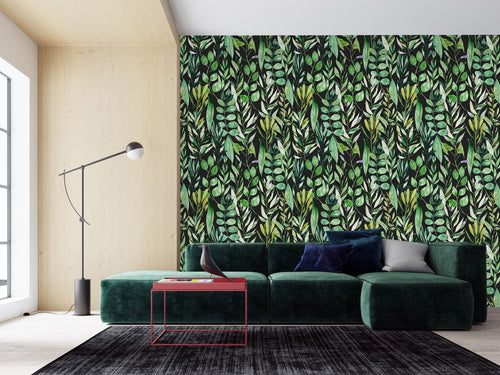 Stylish Dark Wallpaper with Green Leaves Smart