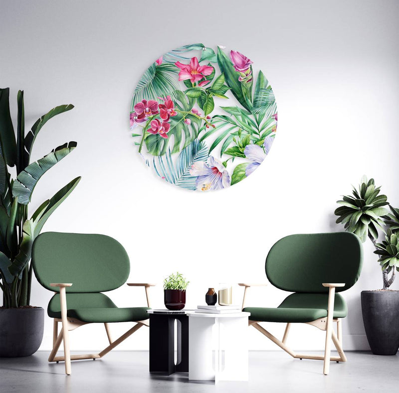 Exotic Flowers Printed Transparent Acrylic Circle