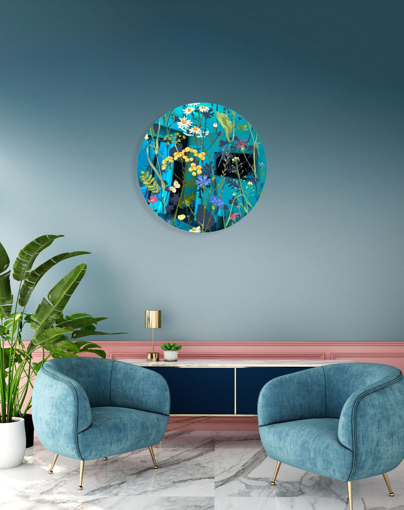 Colorful Herbs and Flowers on Dark Background Printed Mirror Acrylic Circles