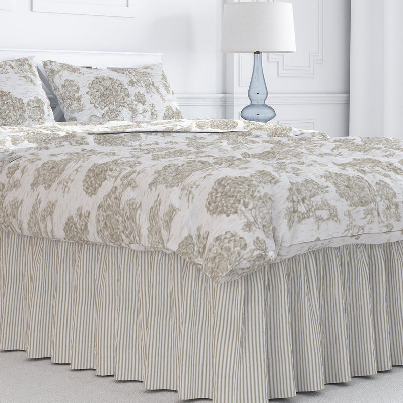 Gathered Bedskirt in Farmhouse Rustic Brown Ticking Stripe