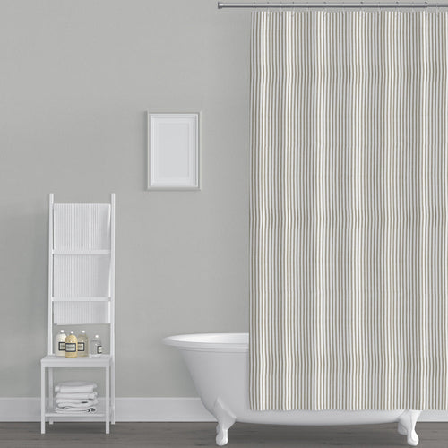 Shower Curtain in Farmhouse Rustic Brown Ticking Stripe