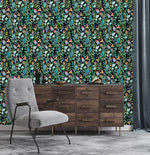 Contemporary Dark Wallpaper with Green Leaves Smart