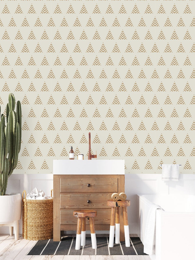 White Wallpaper with Beige Pyramid