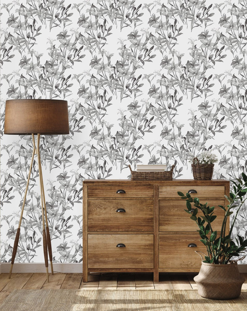 White Wallpaper with Floral Design