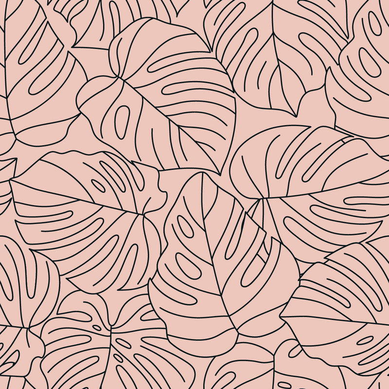 Beige Monstera Contour Leaves Wallpaper