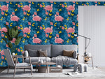 Pink Flamingos on Blue Wallpaper