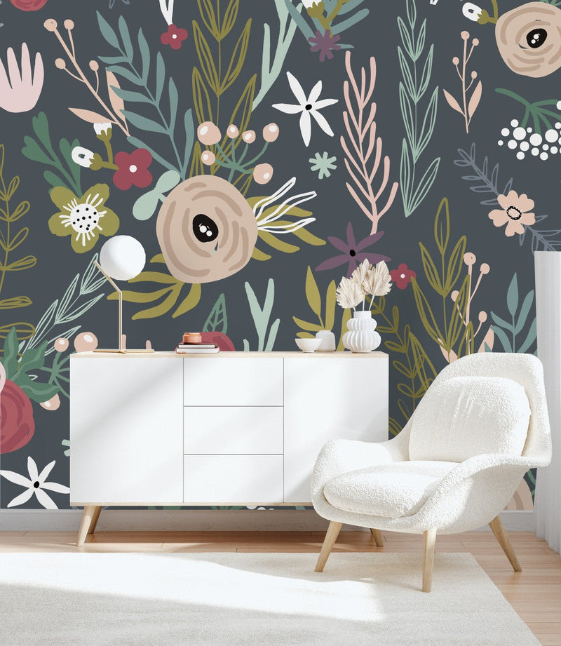 Painted Poppies on Grey Background Wallpaper