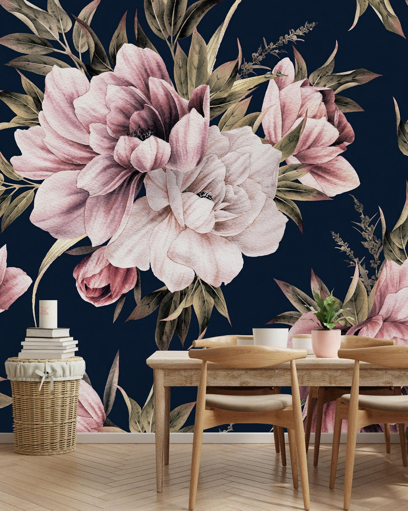 Modish Modern Dark Floral Wallpaper