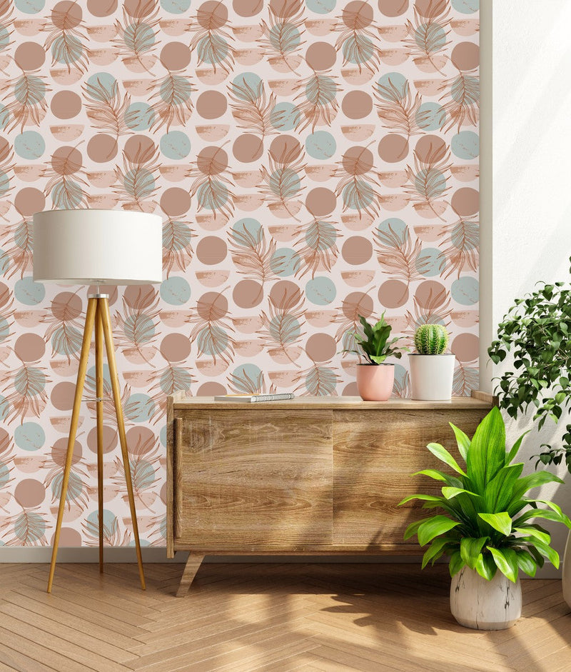 Tropical Leaves with Abstract Circles Wallpaper