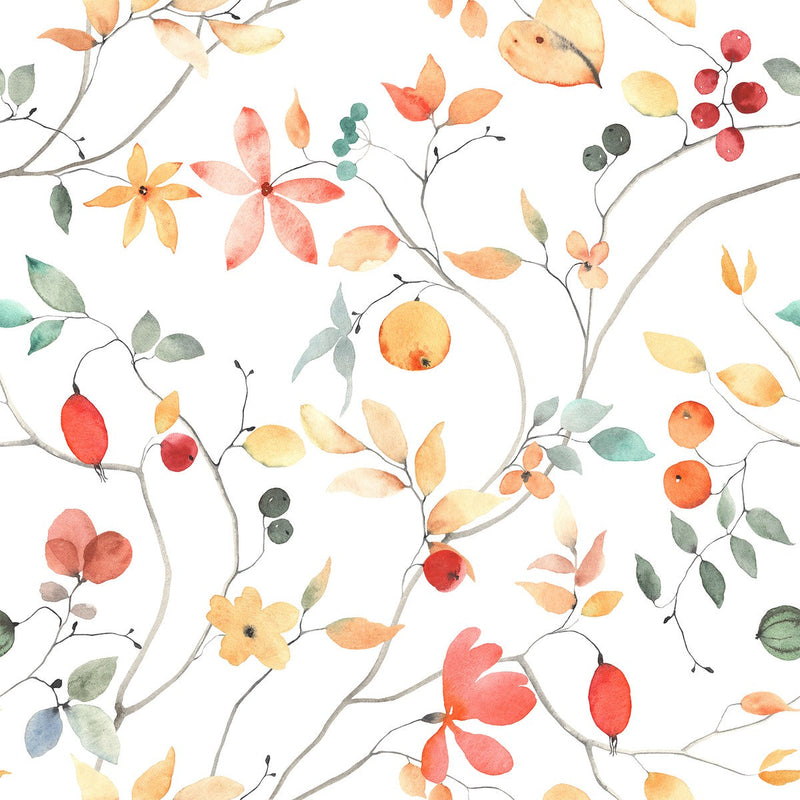 Little Leaves and Berries Wallpaper