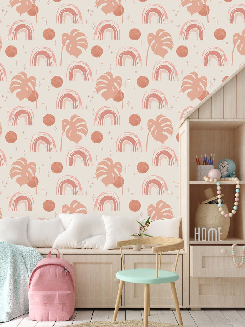 Pink Hand Drawn Rainbow Wallpaper
