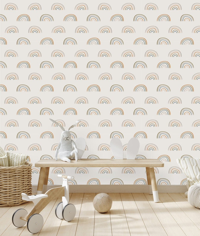 White Wallpaper with Rainbows