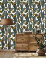 Palm Leaves with Exotic Flowers Wallpaper