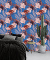 Blue Wallpaper with Pink Flamingos