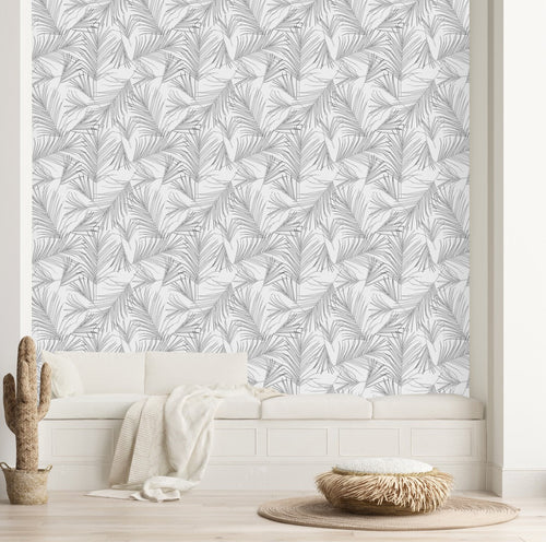 White Wallpaper with Plant's Leaves